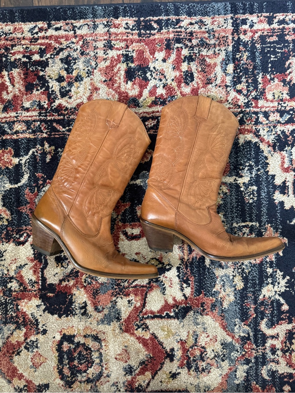 Aldo Tan Real Leather Western Heeled Boots cognac cowgirl